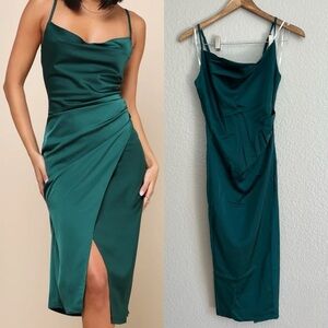 NWOT Hollywood Woman Forest Green Satin Midi Dress